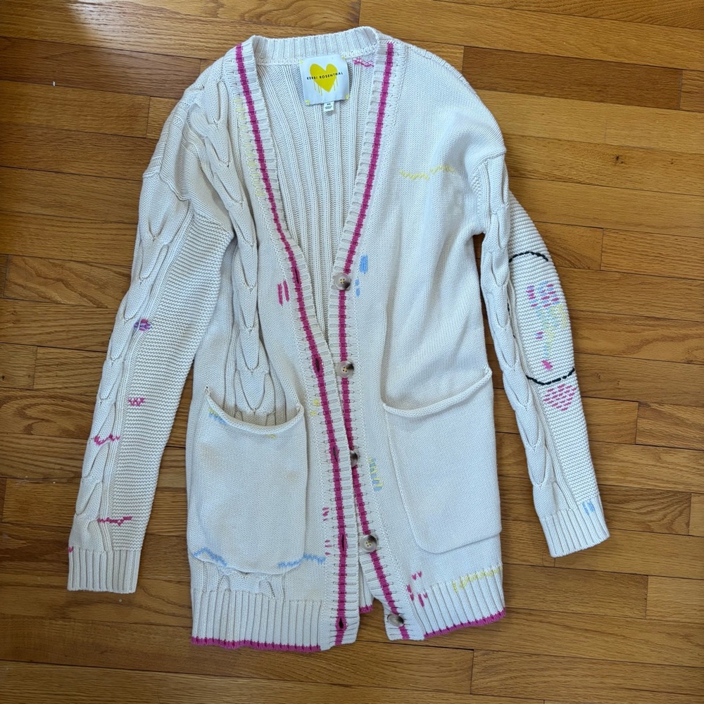 Kerri Rosenthal Cream and Pink Cardigan Sweater